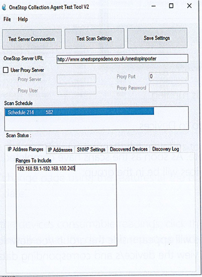 Test server connection screen